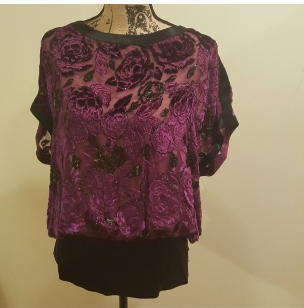 Vintage 1980s Escada Sheer Purple Floral Top